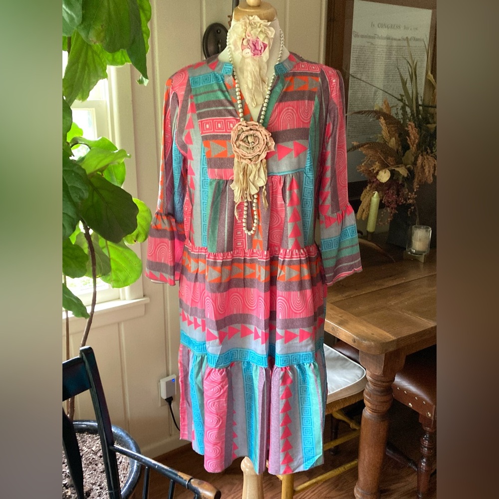 NWT PINK/BLUE PRINT SUMMER DRESS MEDIUM